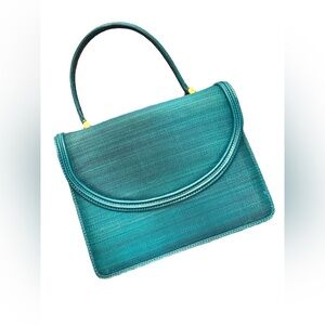 Elegant Vintage Gondola Horsehair & Leather Teal Handbag